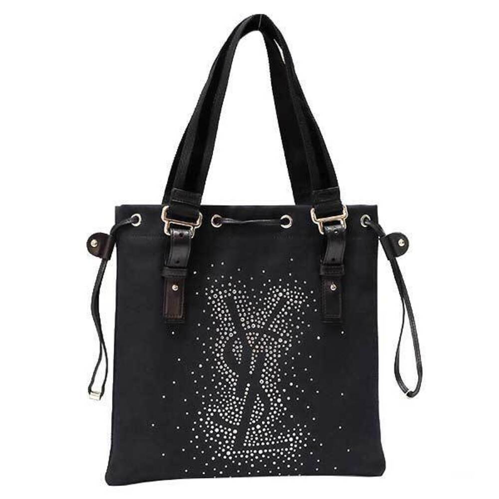 SAINT LAURENT Yves Kahala Tote Bag Canvas Black YSL Rhinestone 3991 1